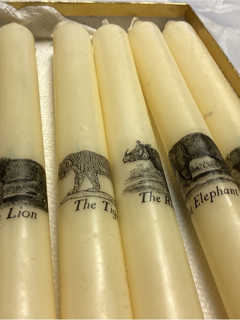Vintage Style Ivory Animal Print Taper Candles - Unbranded